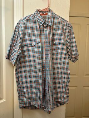 Cinch Men's Orange and Blue Plaid Short Sleeve Button-Down Shirt